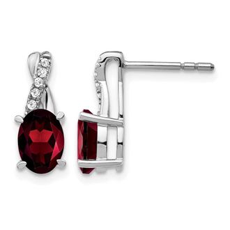Diamond2Deal 14k White Gold Garnet and Diamond Earrings