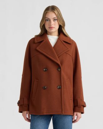 NVLT Womens Faux Wool Short Coat with Large Notch Collar and Cuff Tab