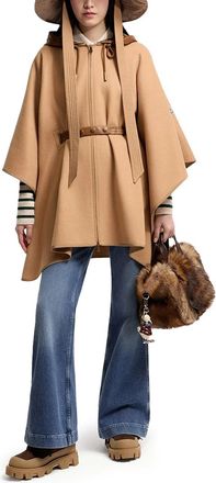 Moncler Padded Wool Blend Cape - Beige
