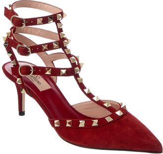 Valentino Rockstud Caged 65 Suede Ankle Strap Pump