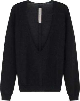 Rick Owens Trui met diepe V-hals en ribbelsteek - Dames - V-hals truien - Zwart - L - Wol - Truien & Vesten