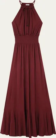 Burberry Leona Smocked Drawstring Halter Maxi Dress