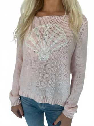 Wooden Ships Seashell Long Sleep Crew Top In Caprice Pink/breaker White