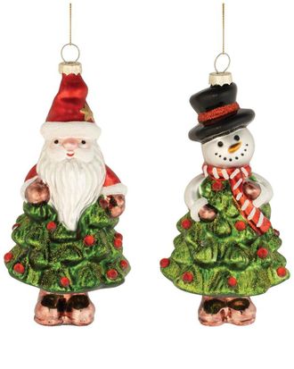 Melrose International Glass Santa & Snowman Christmas Tree Ornament