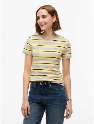 Tommy Hilfiger Womens Striped Favorite T-Shirt - Grey Heather - XXL