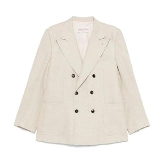Valentino Dubbelrijige Linnenmix Blazer - Heren - Blazers - Beige - L - Linnen - Jassen