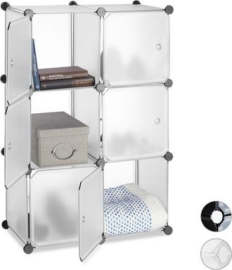 Relaxdays Relaxdays Shelving System with 6 Doors, DIY, Cubes, Handles, Partition, Plastic, HWD: 97.5x66x32 cm, Transparent