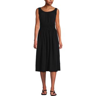 Lands End Sleeveless Poplin Smocked Midi Dress in Black at Nordstrom, Size X-Small P