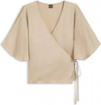 HUGO BOSS C_Bireni Blouse met overslag - Dames - Blouses - Beige - M - Overhemden