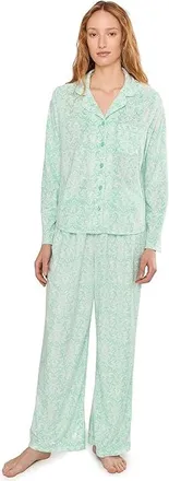 Karen Neuburger Minky Fleece Long Sleeve Notch Top Long Pants Set Womens Pajama Sets Winter Brocade : LG (Womens 14-16)