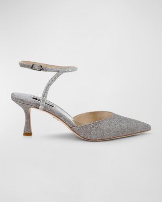 Badgley Mischka Autumn Silk Strass Ankle-Strap Pumps