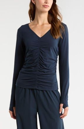 Zella Ruched Long Sleeve T-Shirt in Navy Sapphire at Nordstrom, Size X-Large
