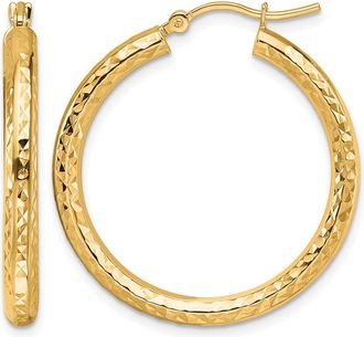 Diamond2Deal 10k Gold Diamond-cut 3mm Round Tube Hoop Earrings