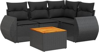 vidaXL Vidaxl - Set De Muebles De Jard&iacute;n 5 Pzas Y Cojines Rat&aacute;n Sint&eacute;tico Negro