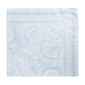 Versace Accessoires, unisex, Blauw, ONE Size, Leer, Barocco Grote Zijden Foulard