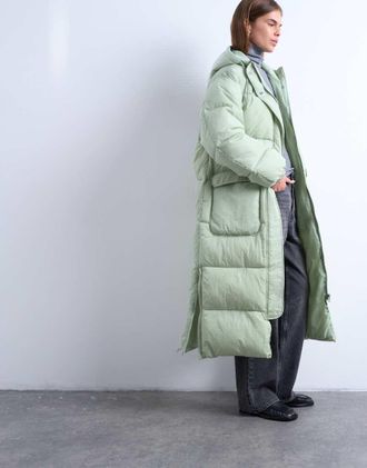 Topshop Piumino taglio lungo tecnico verde salvia
