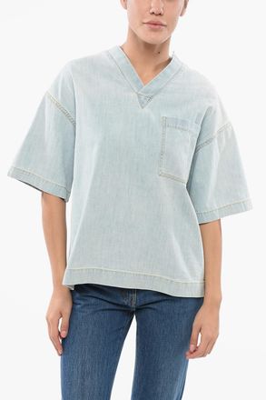 Bottega Veneta Blusa in Denim Lavaggio Chiaro con Taschino Bottega Veneta