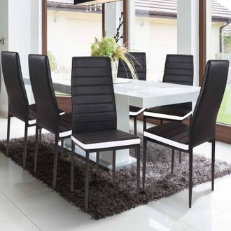 IDMarket Lote De 6 Sillas De Comedor Romane Negras Con Cabezal Blanco