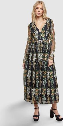 Oasis Open Back Long Sleeve Midi Dress in Multi at Nordstrom, Size 10