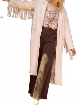 Skies Are Blue Clothing Fringe Detail Maxi Coat In Cream