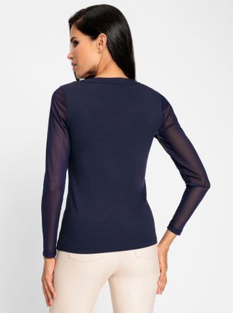 Heine Langarmshirt HEINE Shirt, Damen, Gr. 44, blau (marine), 95% Viskose, 5% Elasthan, &Auml;rmel:4% Elasthan, 96% Polyester, unifarben, Rundhals, Shirts Langar