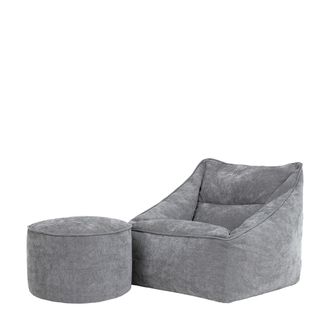 Icon Brand Natalia Chenille Adults Bean Bag Armchair & Pouffe, Large Beanbag & Footstool Grey | Size: XL