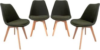 Sweeek Silla escandinava de madera de haya y pana fina, set de 4, verde kaki