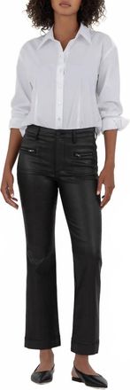 Kut from the Kloth Kelsey Coated High Rise Ankle Flare Jeans In Black