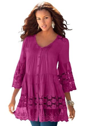 Roaman's Lace Illusion Blouse in Raspberry at Nordstrom, Size 34