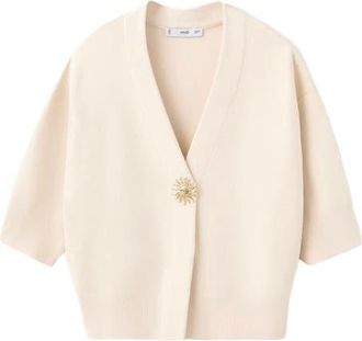 Mango Short Sleeve One-Button Cardigan in Ecru at Nordstrom, Size X-Large