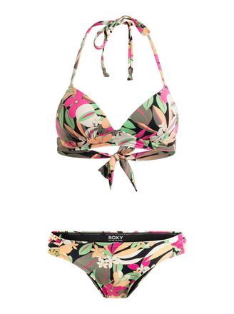 Roxy Triangel-Bikini ROXY Printed Beach Classics, Damen, Gr. L, Cup B, grau (anthrazit palm song s), 87% Nylon, 13% Elasthan, Bikini-Sets Triangel-Bikini