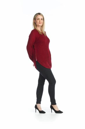 Papillon Long Sleeve Sweater With Zip Side In Burgundy