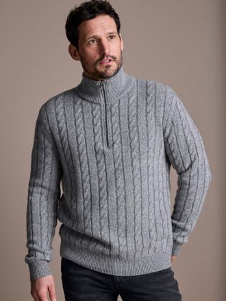 Lerros Strickpullover LERROS Troyer mit Zopfmuster - Klassik trifft Coolness, Herren, Gr. XXL, platinum grau melange, 88% Wolle, 12% Kaschmir, ohne Ausschnit