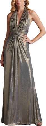 Tadashi Shoji Mona Pleated Metallic Halter Gown