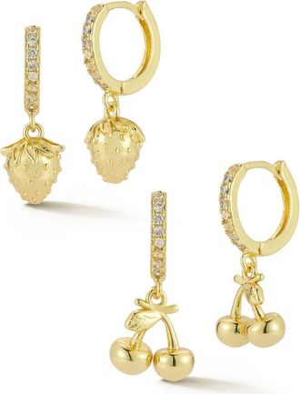 Glaze Jewelry Set of 2 Strawberry & Cherry Drop Huggie Hoop Earrings in Gold at Nordstrom Rack