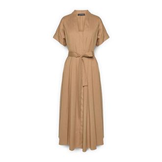 Elena Miro Jurk met ceintuur - Dames - Casual kleedjes - Beige - 3XL - Katoen - Kleedjes