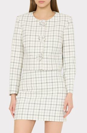 Milly Mika Plaid Crop Jacket in White/Black at Nordstrom, Size 10