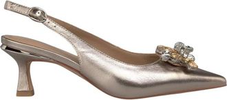 Alma En Pena Slingback Pumps met Speciale Strass-steentjes - Dames - Pumps - Bruin - 38 EU - Leer - Schoenen