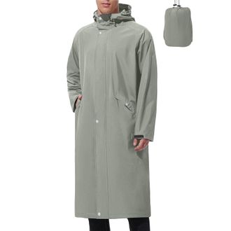 Generic Mens Waterproof Windbreaker Long Hooded Raincoat Lightweight Solid Color Jacket