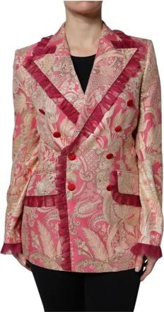 Dolce & Gabbana Roze Gouden Jacquard Blazer Jas - Dames - Blazers - Veelkleurig - M - Jassen