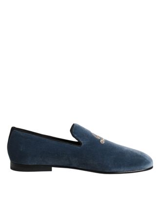 Dolce & Gabbana Mens Velvet Crest Loafer - Blue Leather - Size 41.5 EU/IT