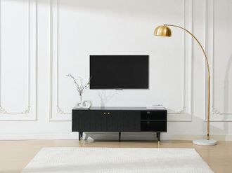 Vente-Unique Mobile TV con 2 ante e 2 nicchie placcatura rovere Nero e Dorato - PARIOMA