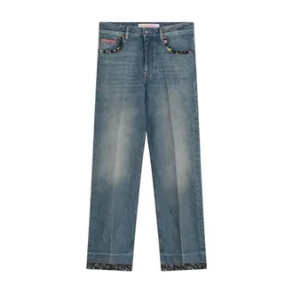 Valentino Garavani Straight Jeans, female, Blue, Size: W27 Embellished Pocket Denim Jeans