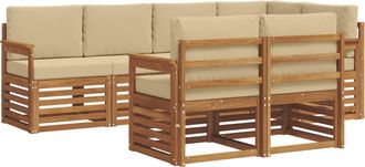 vidaXL Conjunto De Sof&aacute;s De Exterior 7 Uds. Natural Y Beige Poli&eacute;ster Vidaxl