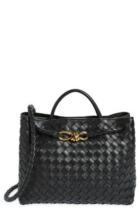 Bottega Veneta Medium Andiamo Intrecciato Shoulder Bag in 1139 Black-M Brass at Nordstrom