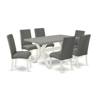 East West Furniture 7-Pc Modern Dining Table Set - 6 Dining Room Chairs and 1 Modern Rectangular Cement Dining Room Table Top with High Chair Back