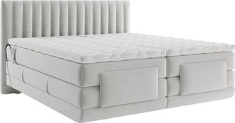 Vente-Unique Boxspring completo con cabecero acolchado costuras verticales + somieres relax el&eacute;ctricos + colch&oacute;n + sobrecolch&oacute;n - 2 x 80 x 200 cm - Terciopelo - Gr