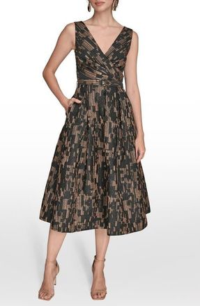 DKNY Metallic Jacquard Sleeveless Fit & Flare Dress in Black/Gold Multi at Nordstrom, Size 10