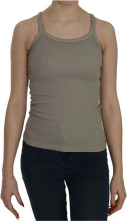 Pink Memories Chique Beige Spaghetti Strap Top - Dames - Tops zonder mouwen - Grijs - L - Katoen - Tops