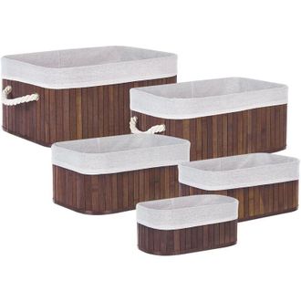 Beliani Set of 5 Baskets TALPE Bamboo Wood Dark Brown